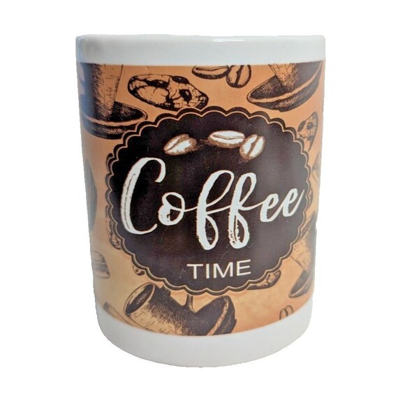 Royal Norfolk Coffee Time Mug Cup Drinkware 16 oz Brown Tan White Ceramic Gift - Picture 1 of 6